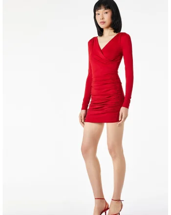 Rochie mini cambrata cu decolteu in V, Rosu