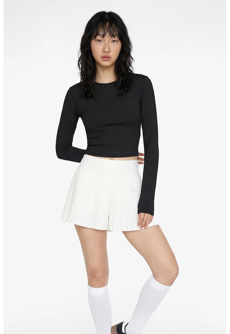 Bluza crop slim fit, Negru
