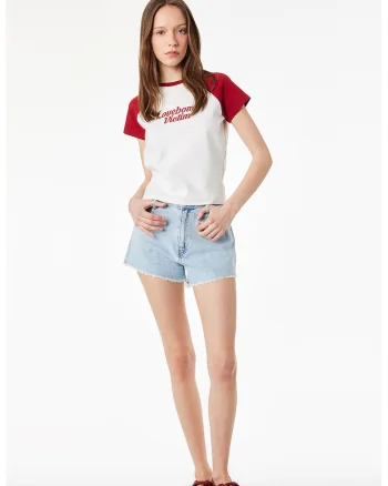 Tricou slim fit cu maneci raglan, Rosu/Alb