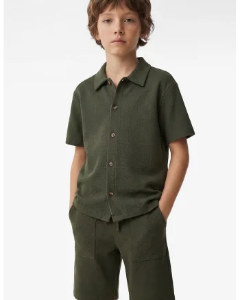 Camasa regular fit cu maneci scurte, Verde masliniu