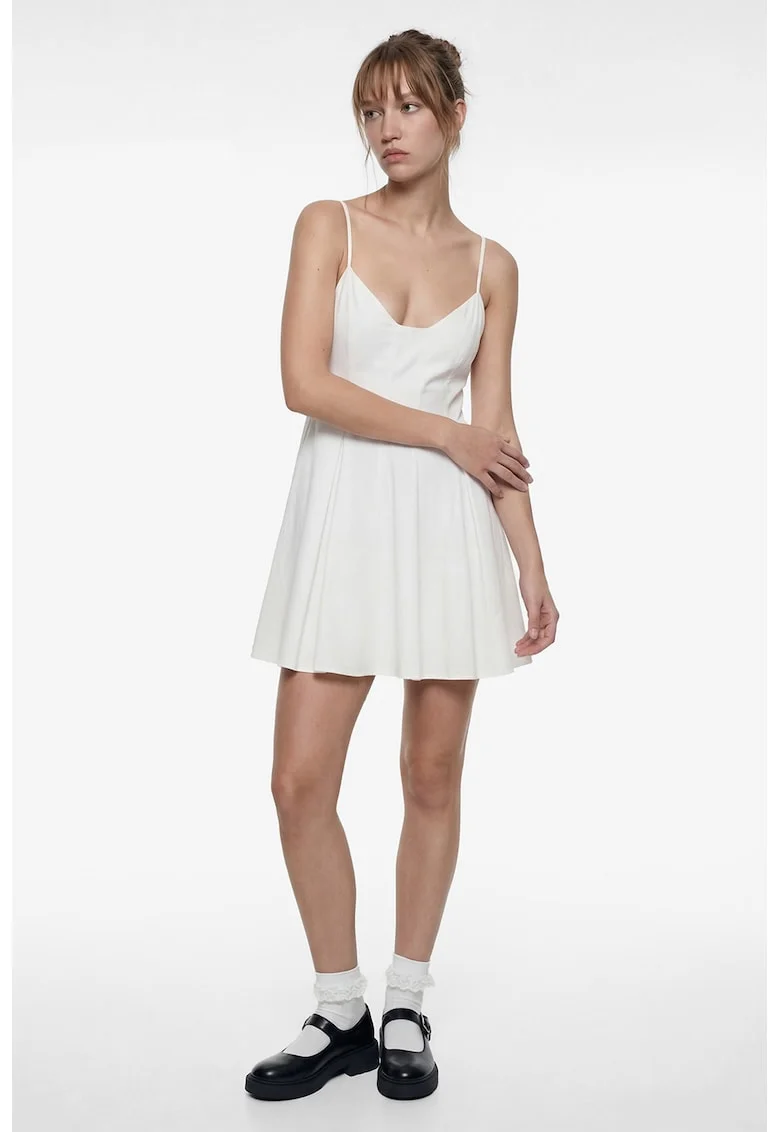 Rochie scurta evazata de bumbac, Alb