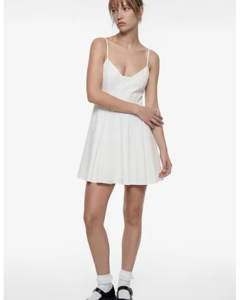 Rochie scurta evazata de bumbac, Alb