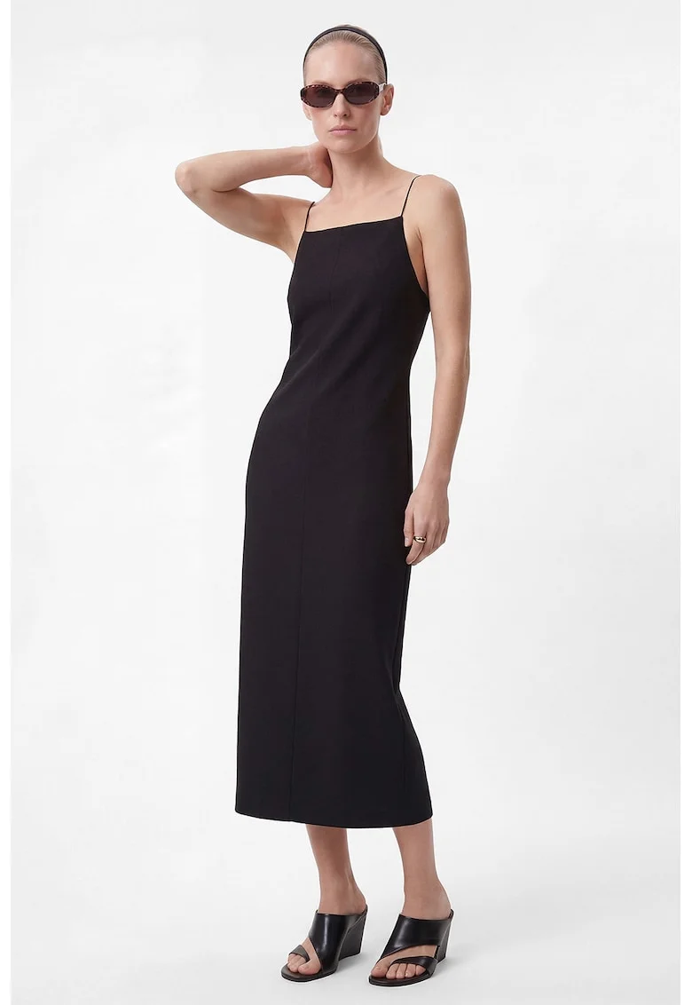 Rochie midi dreapta cu bretele subtiri, Negru