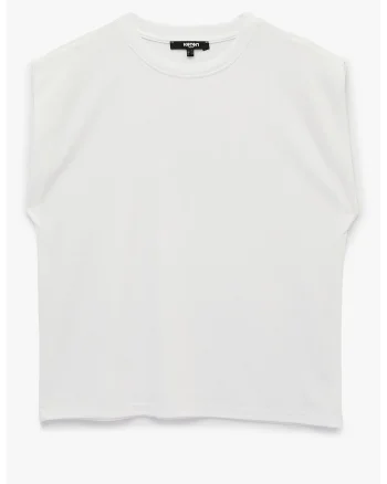 Tricou fara maneci din amestec de modal, Ecru