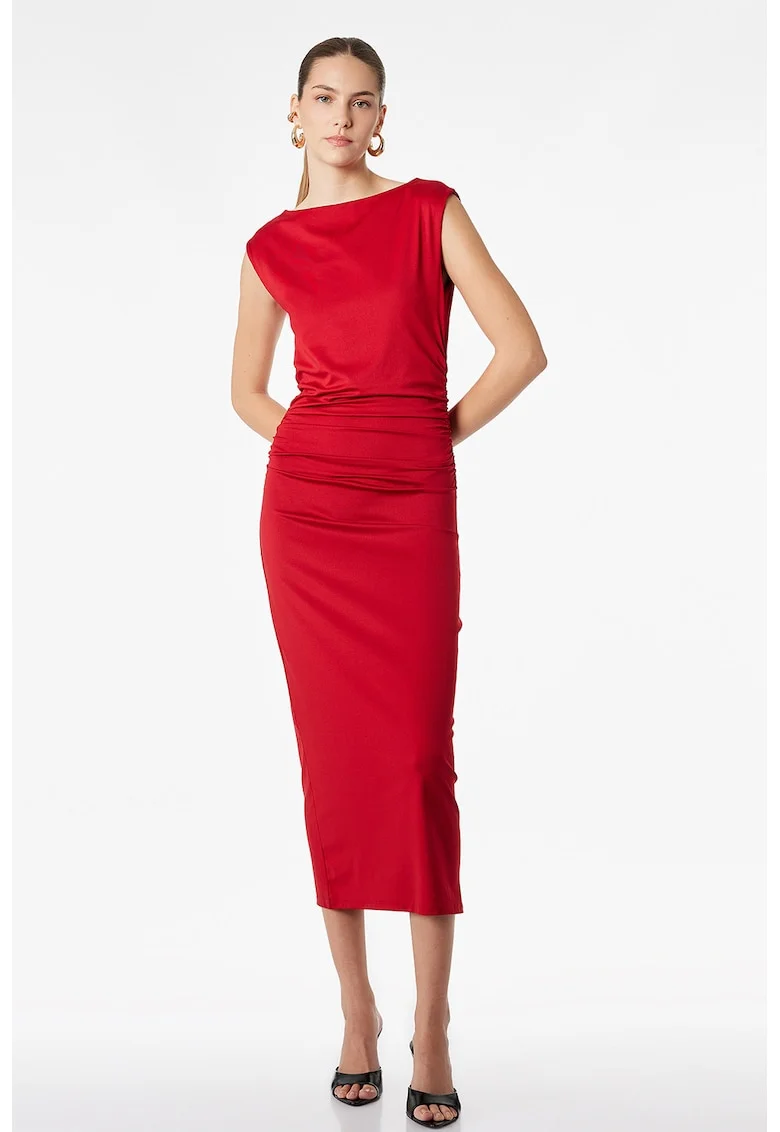 Rochie midi cambrata cu model drapat, Rosu