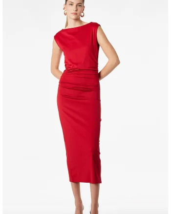 Rochie midi cambrata cu model drapat, Rosu