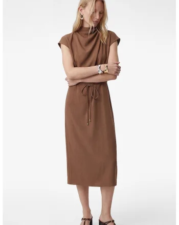 Rochie midi cu cordon subtire in talie, Maro Siena
