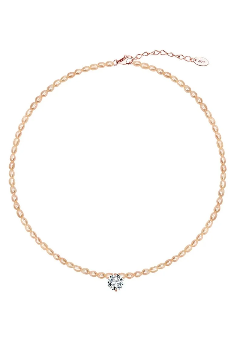 Colier cu Perle Santorini Pearl din Argint 925 Placat cu Aur Roz
