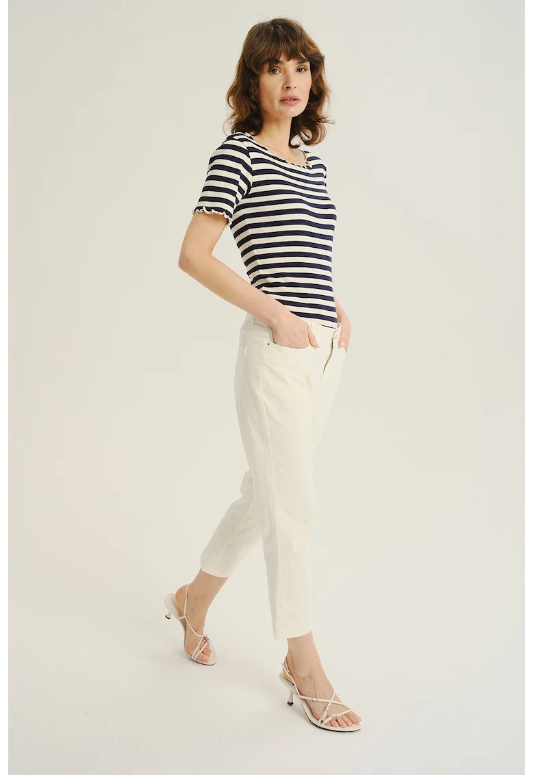 Pantaloni crop cu talie inalta, Alb fildes