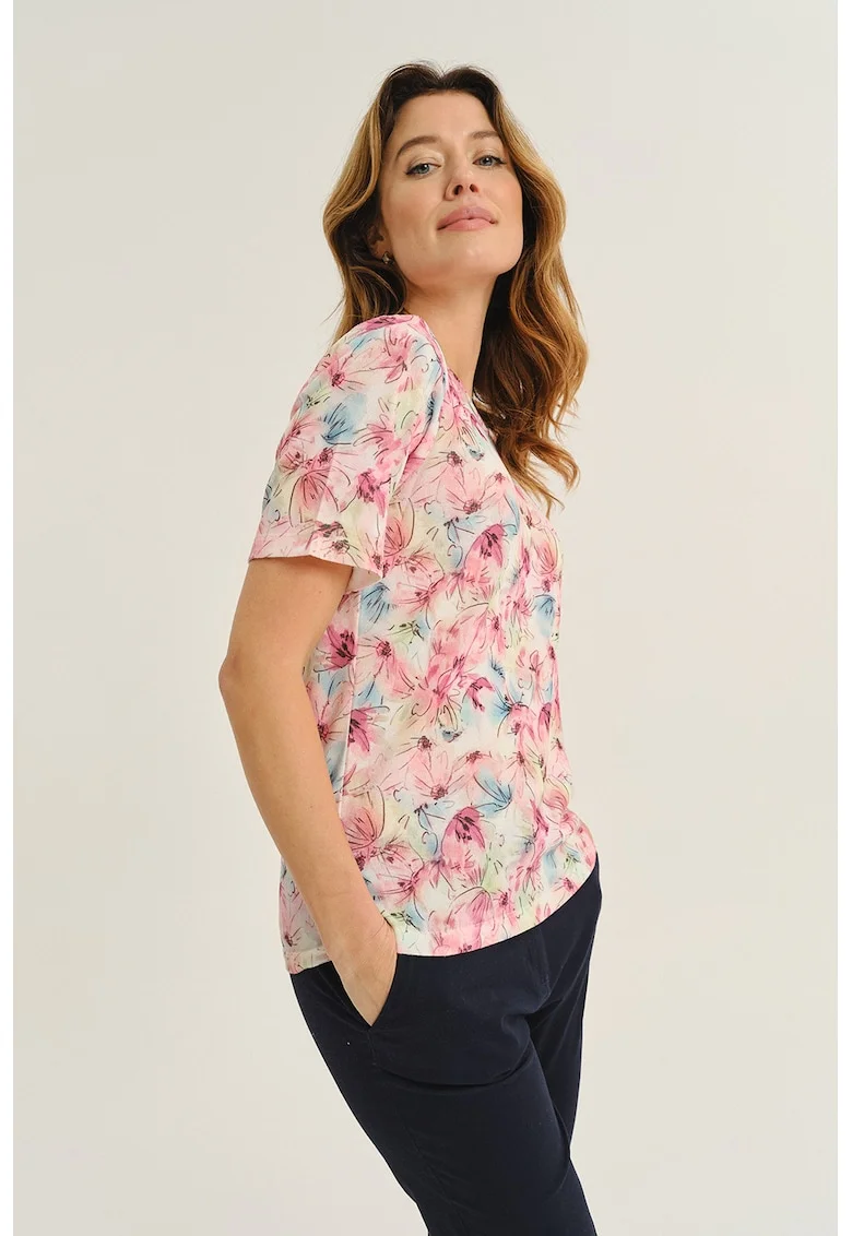 Bluza cu model floral, Alb/Albastru pastel/Roz deschis/Verde pal