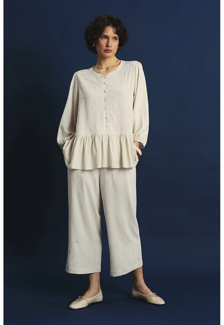 Pantaloni din amestec de in cu croiala ampla, Bej deschis