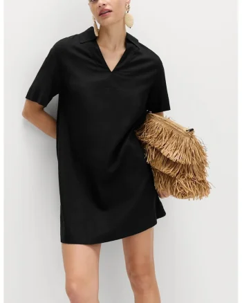 Rochie dreapta cu decolteu in V, Negru