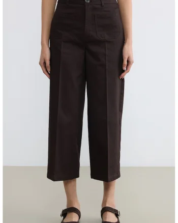 Pantaloni crop cu croiala ampla, Maro pamantiu