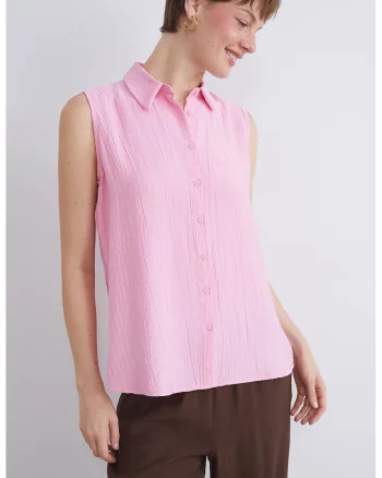 Camasa fara maneci cu guler clasic, Roz pastel