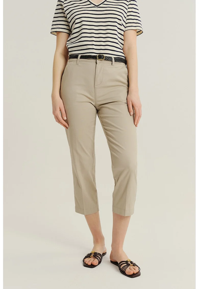 Pantaloni chino 3/4 cu o curea impletita, Bej deschis