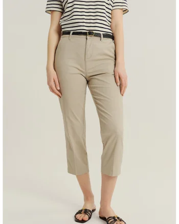 Pantaloni chino 3/4 cu o curea impletita, Bej deschis