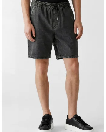 Blugi scurti lejeri cu talie elastica, Negru stins