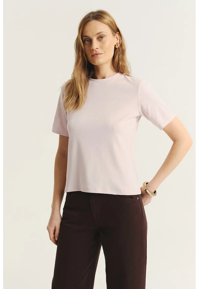 Tricou din bumbac cu model uni, Nude rose