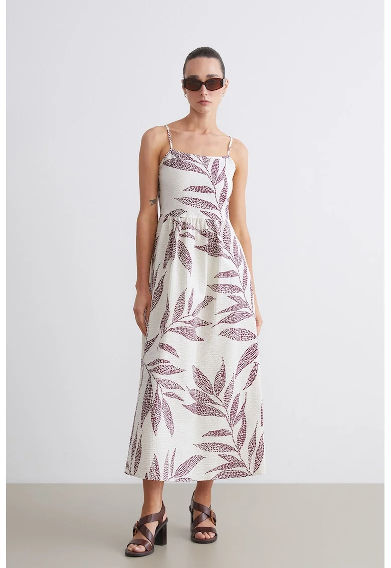 Rochie evazata cu imprimeu, Violet/Alb murdar