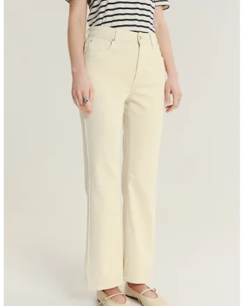 Blugi cu croiala bootcut si talie inalta, Crem