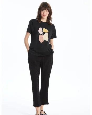 Pantaloni uni cu buzunare laterale, Negru