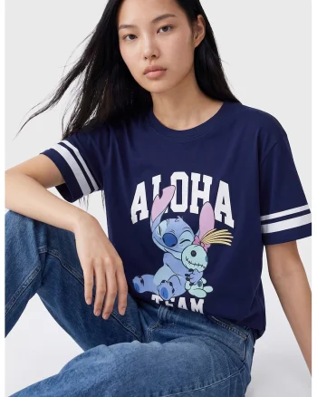 Tricou de bumbac cu Stitch, Albastru royal/Alb optic