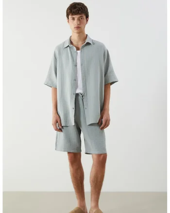 Pantaloni scurti uni de bumbac, Gri cenusiu