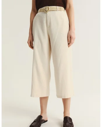 Pantaloni capri din amestec de in, Bej