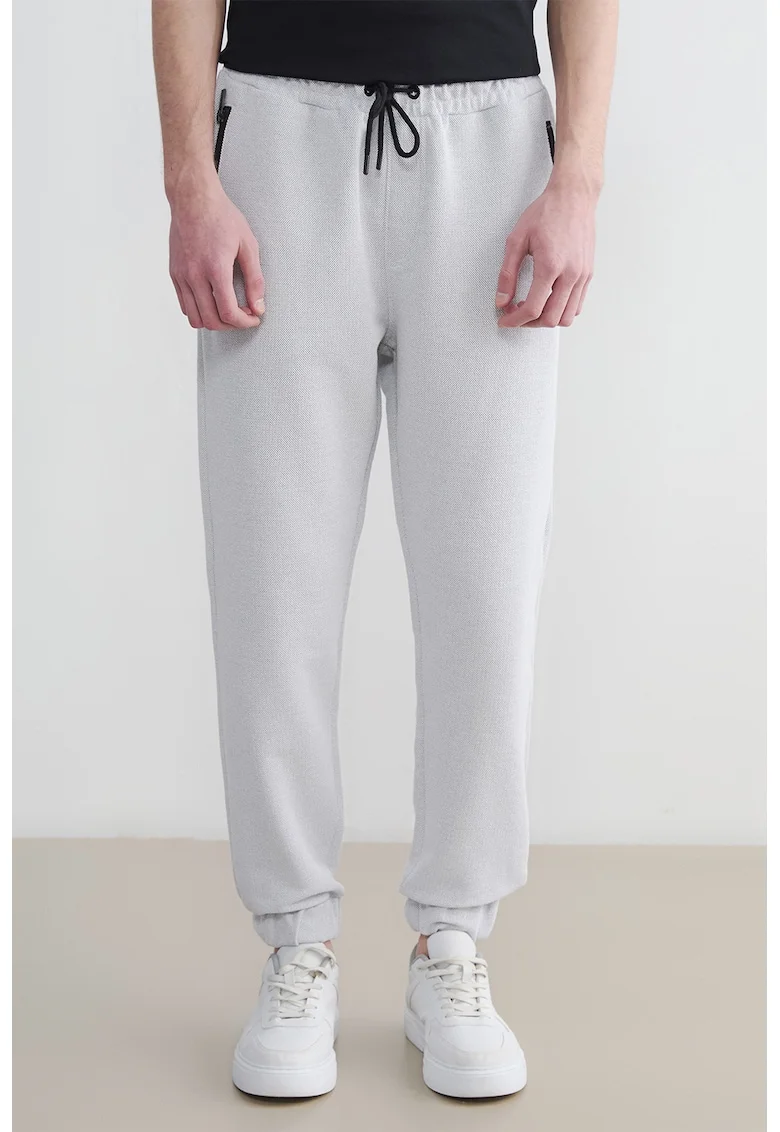Pantaloni de trening cu buzunare cu fermoar, Gri deschis melange