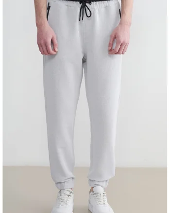 Pantaloni de trening cu buzunare cu fermoar, Gri deschis melange