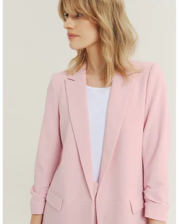 Sacou cu model uni si maneci trei sferturi, Roz pastel
