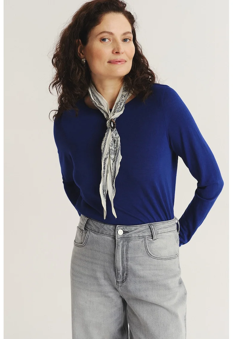 Bluza lejera cu model uni si decolteu la baza gatului, Bleumarin
