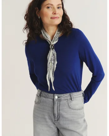 Bluza lejera cu model uni si decolteu la baza gatului, Bleumarin