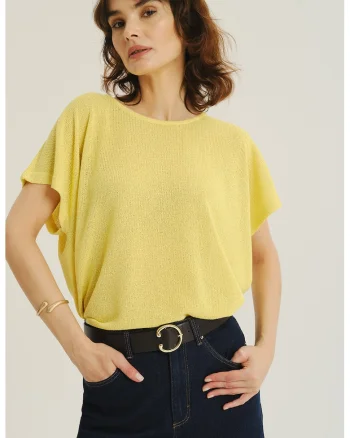 Tricou lejer cu decolteu rotund, Galben deschis