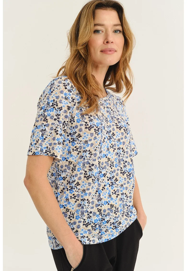 Bluza cu model floral, Alb/Albastru azur/Albastru stins/Galben mustar
