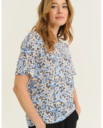 Bluza cu model floral, Alb/Albastru azur/Albastru stins/Galben mustar