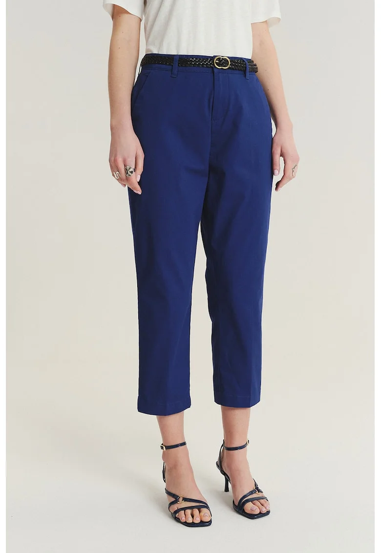 Pantaloni chino 3/4 cu o curea impletita, Bleumarin