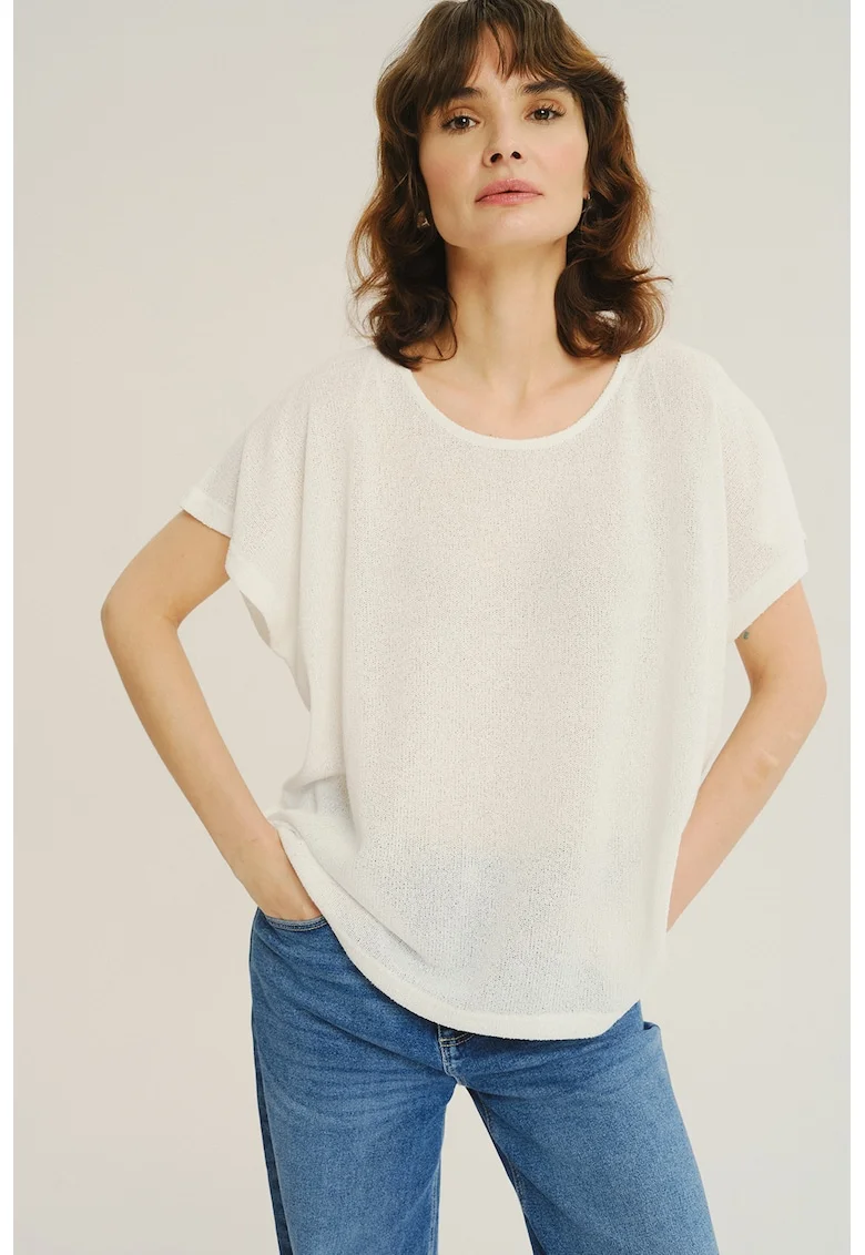 Tricou lejer cu decolteu rotund, Alb murdar