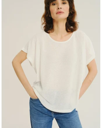 Tricou lejer cu decolteu rotund, Alb murdar