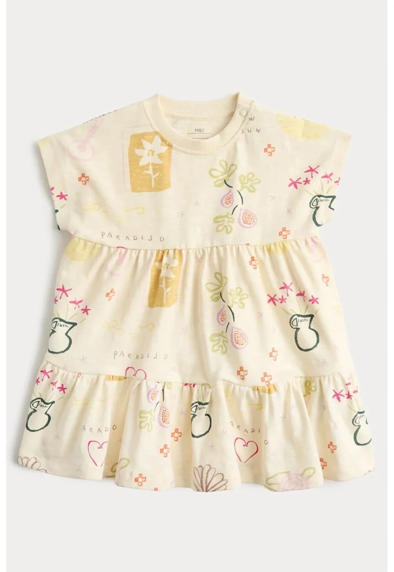 Rochie evazata din bumbac, Negru/Galben pastel