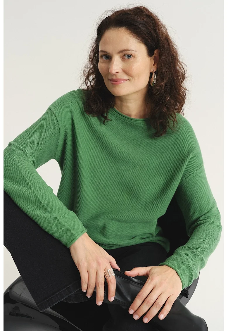 Pulover cu model uni si decolteu barcuta, Verde iarba