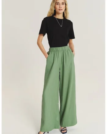 Pantaloni din amestec de in cu croiala ampla, Verde fistic