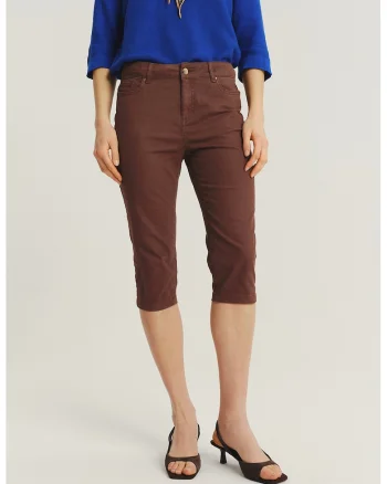 Pantaloni din amestec de in cu croiala ampla, Maro cognac