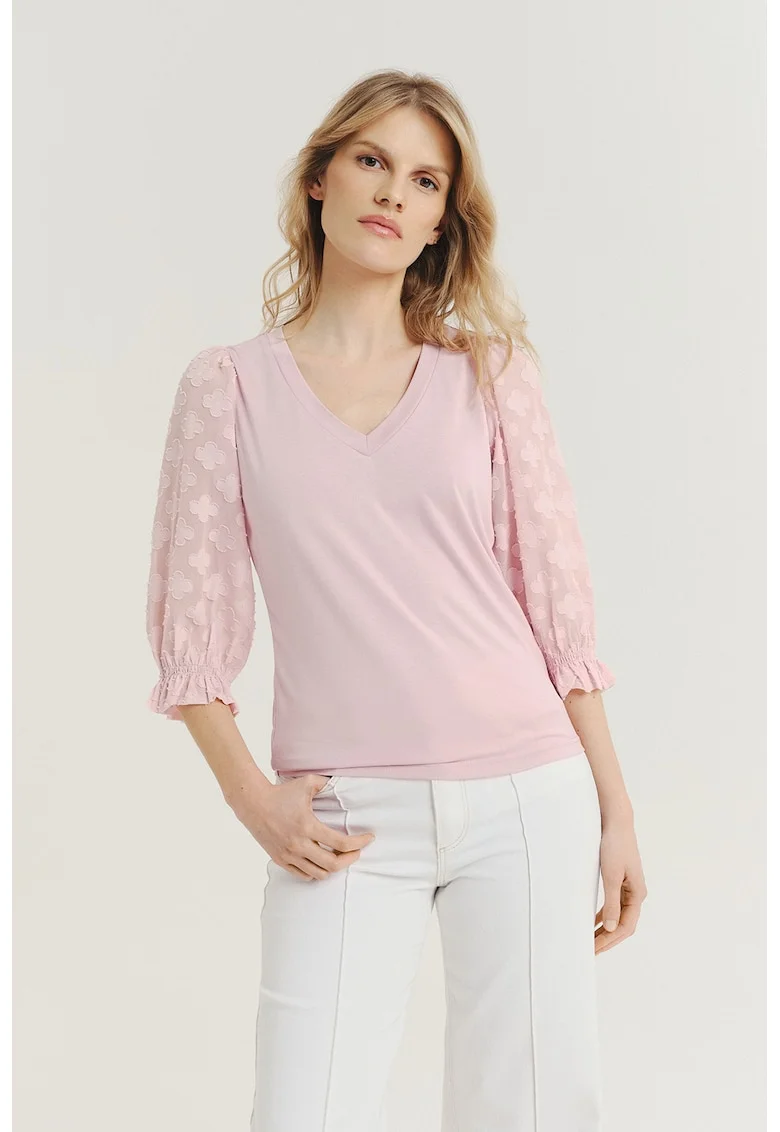 Bluza regular fit cu decolteu in V, Roz pastel/Nude rose