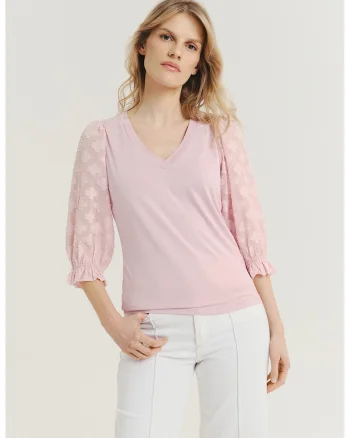 Bluza regular fit cu decolteu in V, Roz pastel/Nude rose