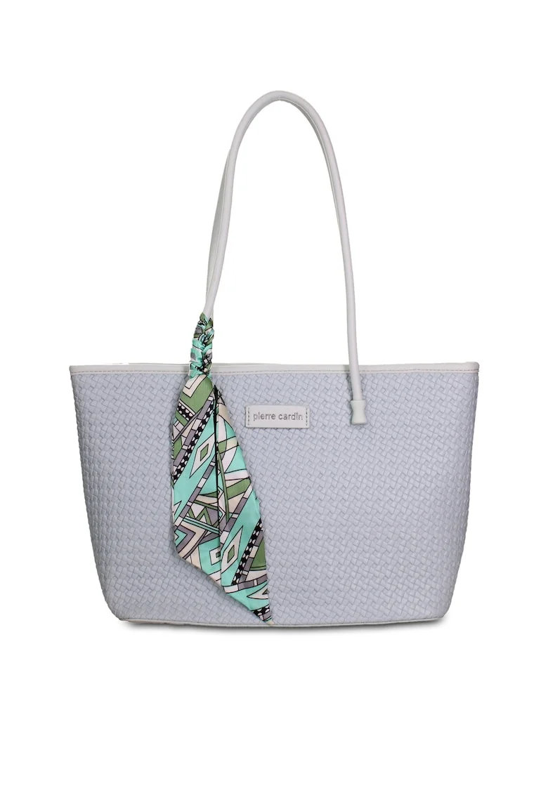 Geanta shopper de piele ecologica cu accesoriu esarfa Emberly Pro, Albastru azur
