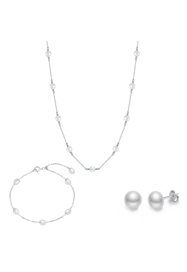 Set Colier, Cercei si Bratara Portofino cu Perle de Cultura, Argint, Argintiu