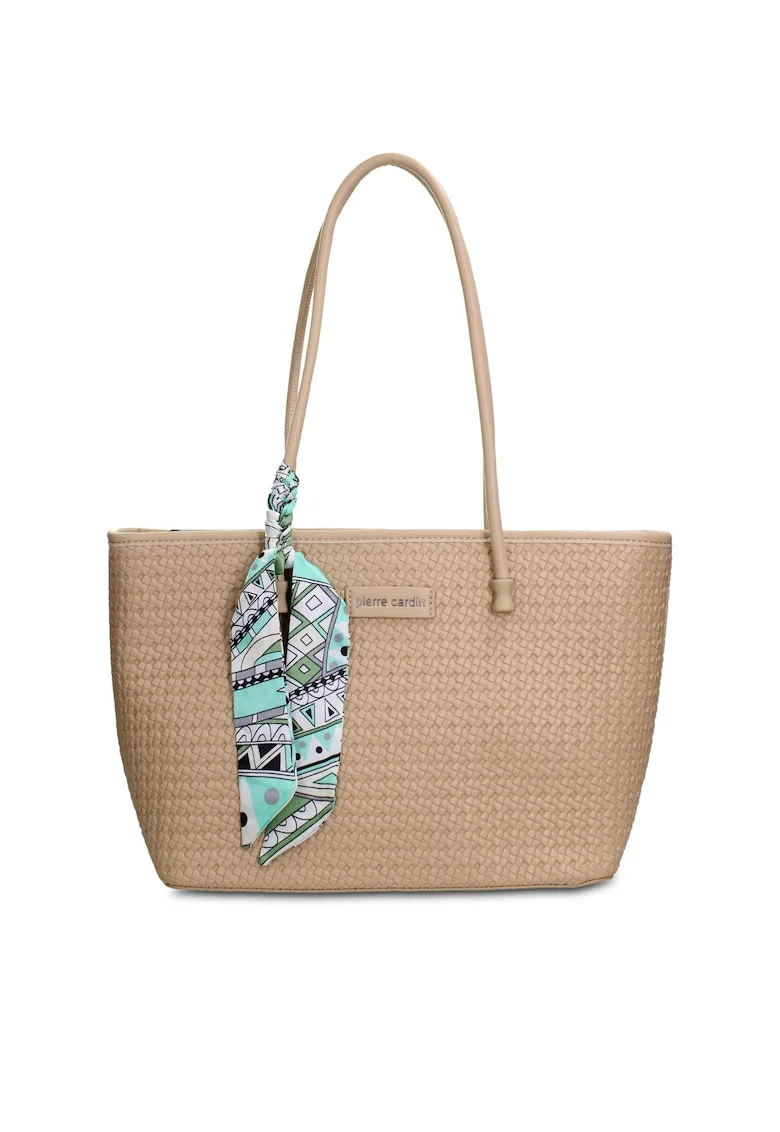 Geanta shopper de piele ecologica cu accesoriu esarfa Emberly Pro, Maro taupe
