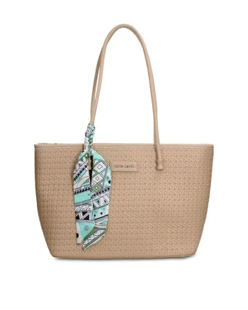 Geanta shopper de piele ecologica cu accesoriu esarfa Emberly Pro, Maro taupe