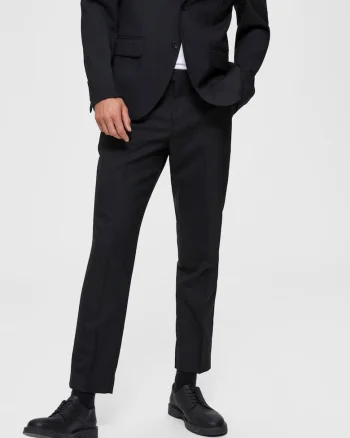 Pantaloni drepti crop din amestec de lana,